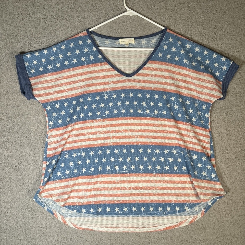 Perfect Peach XL American Flag Stars Stripes Waffle Knit T-Shirt Patriotic USA